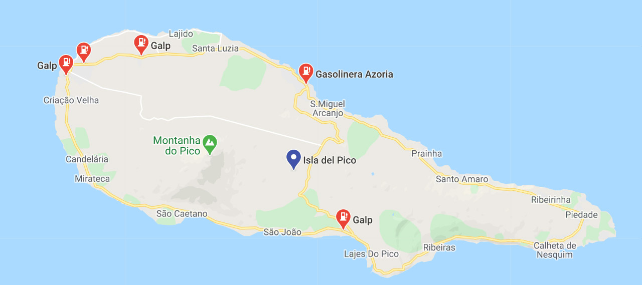 Mapa de gasolineras en la isla de Pico- Azores